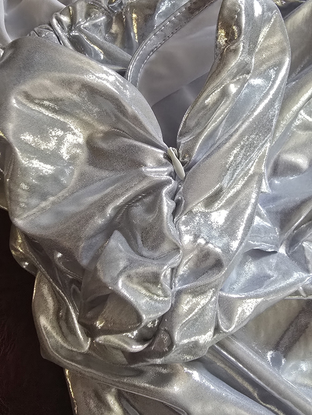 One-Shoulder Metallic Silver Ruched Dress - Picture 5 of 8